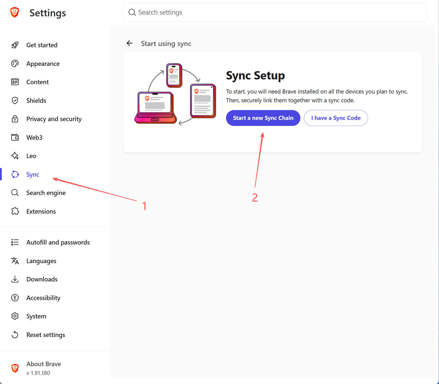 Open sync setup page