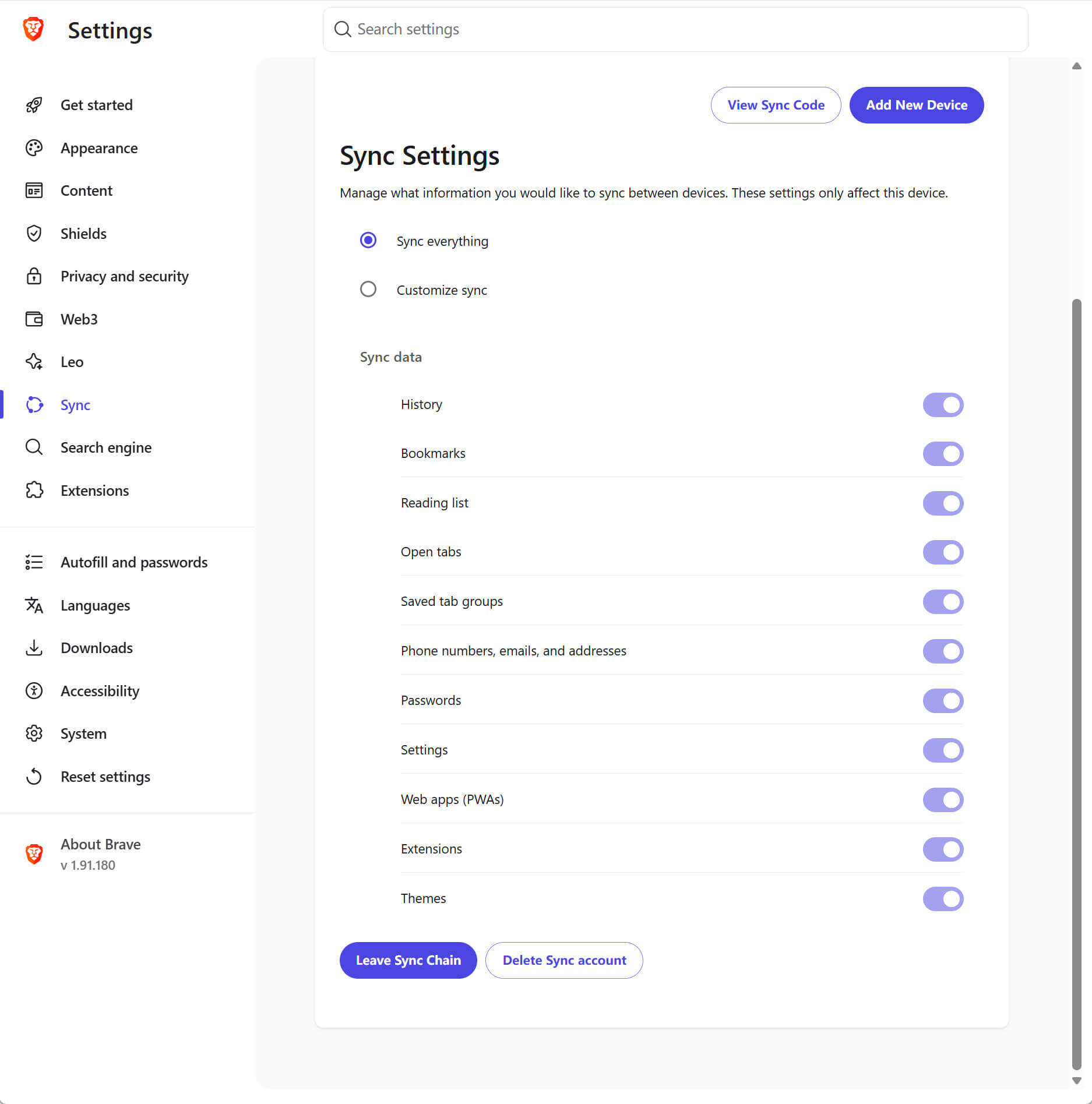 Set sync data types