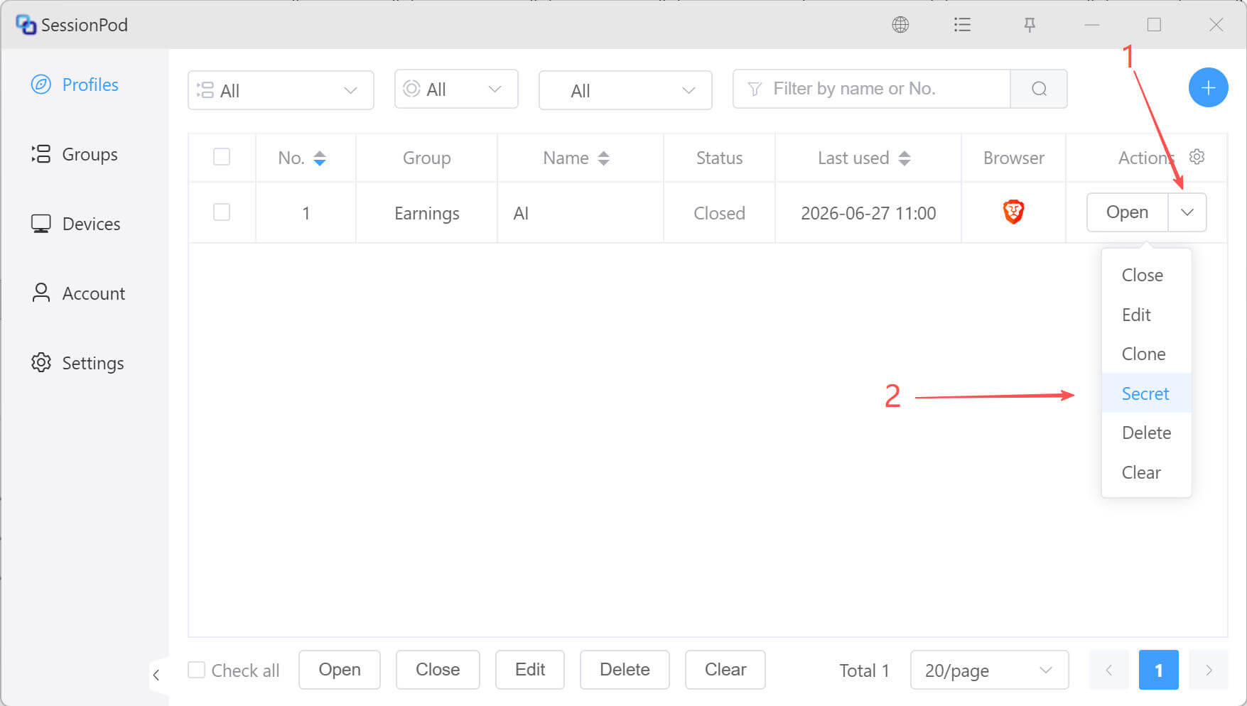 Open encrypted information settings
