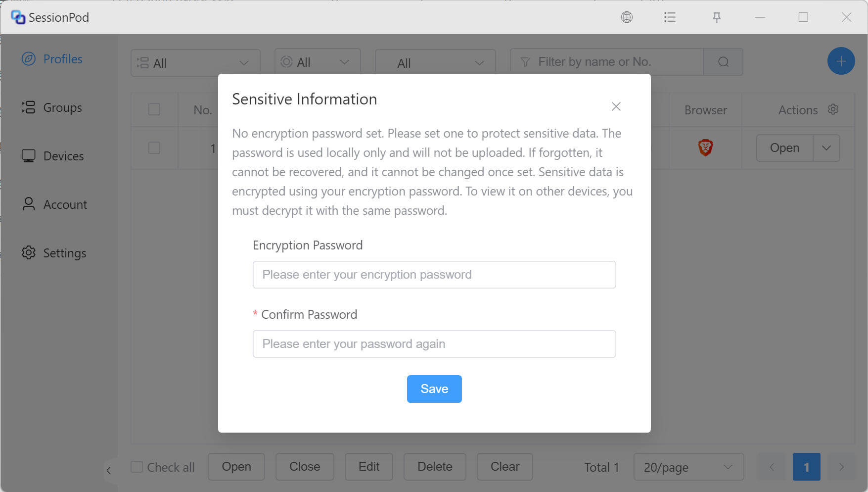 Set security password