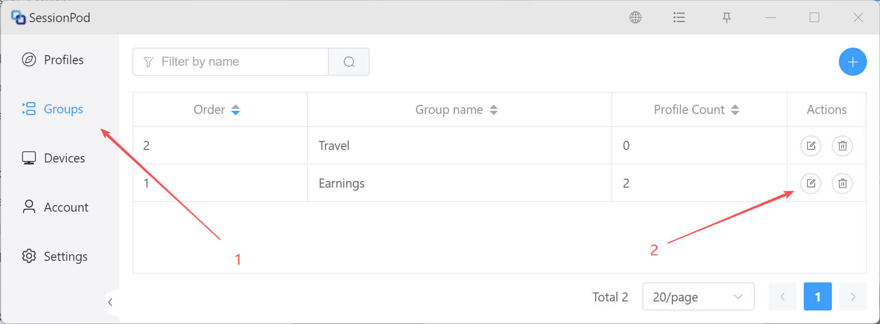 Click edit group button