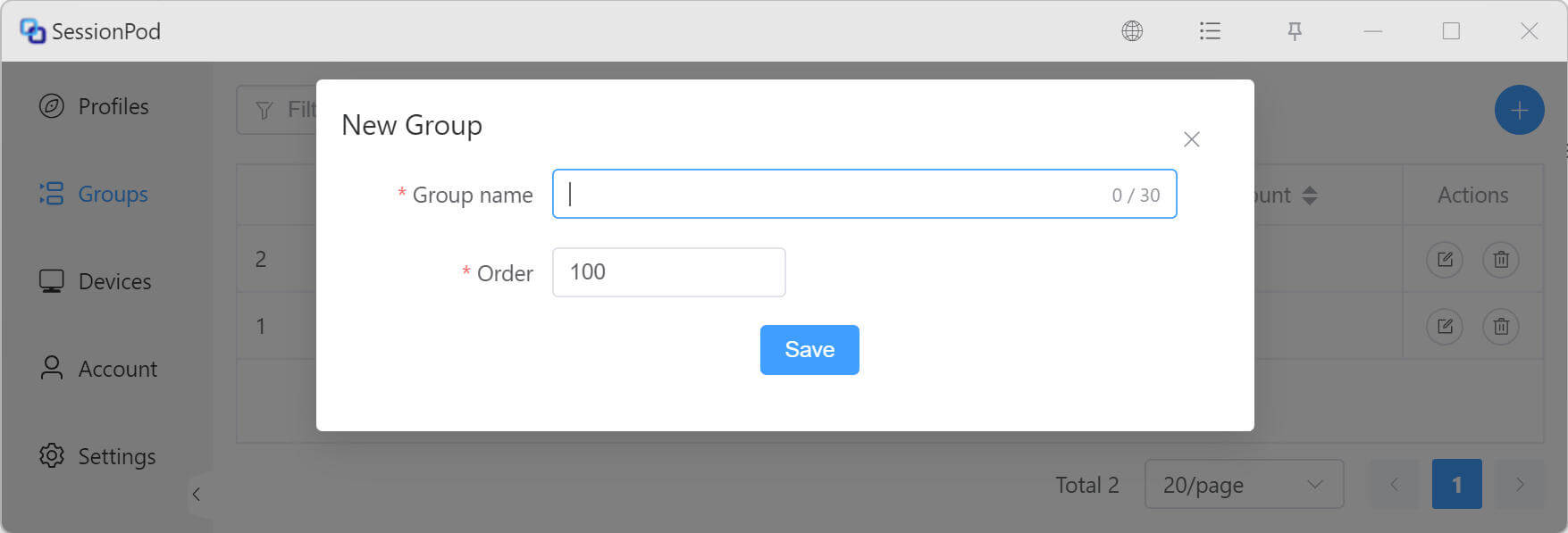 Create group window