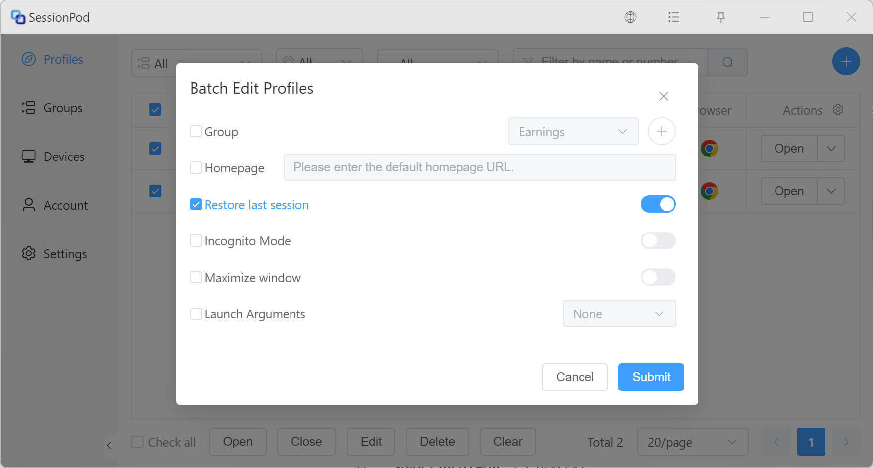 Batch edit profiles
