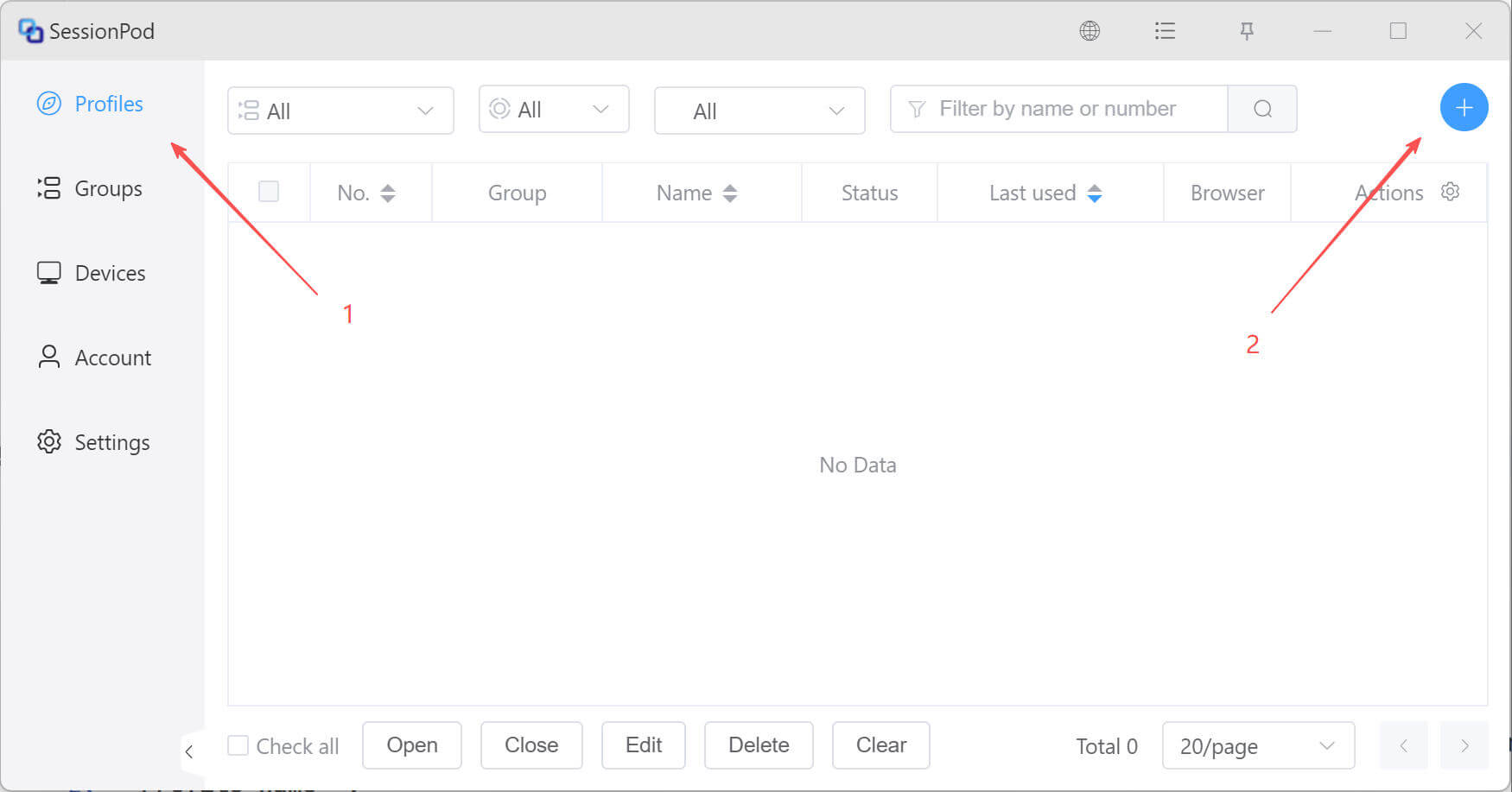 Open create profile