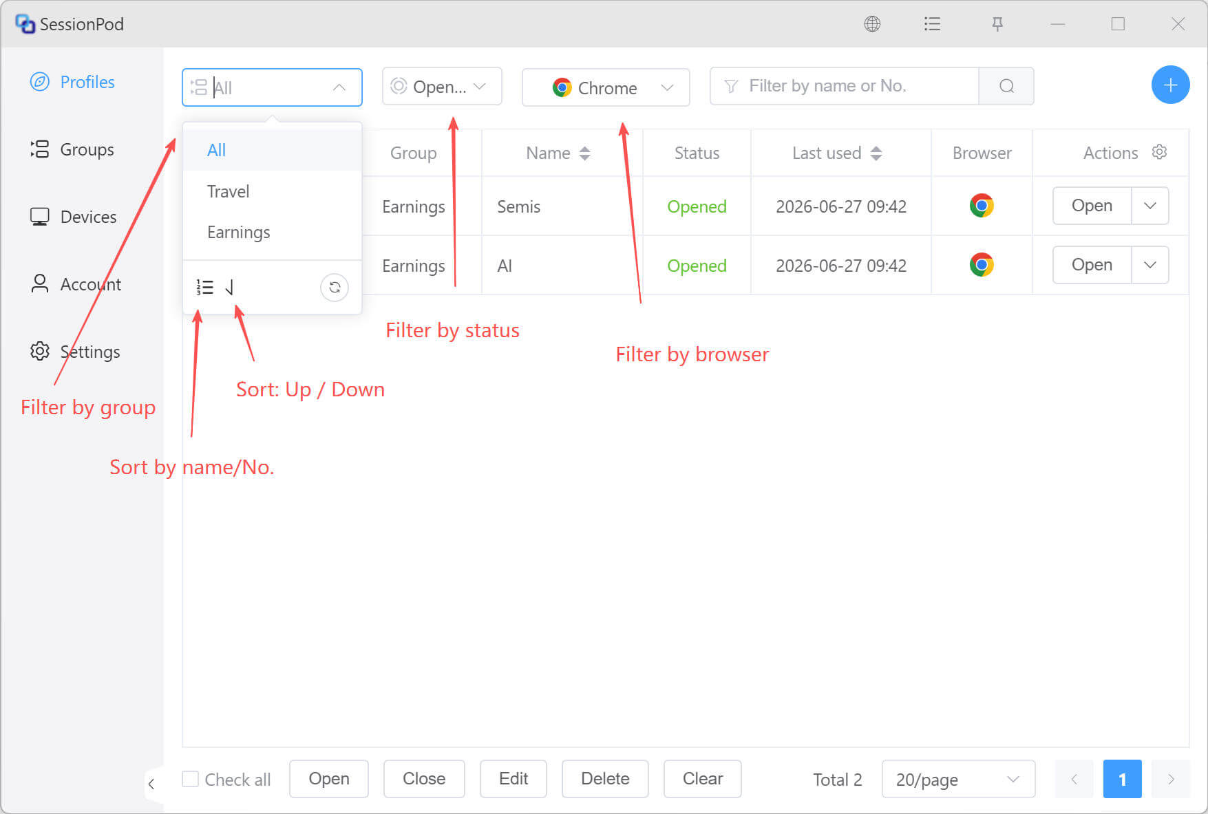 Search profiles