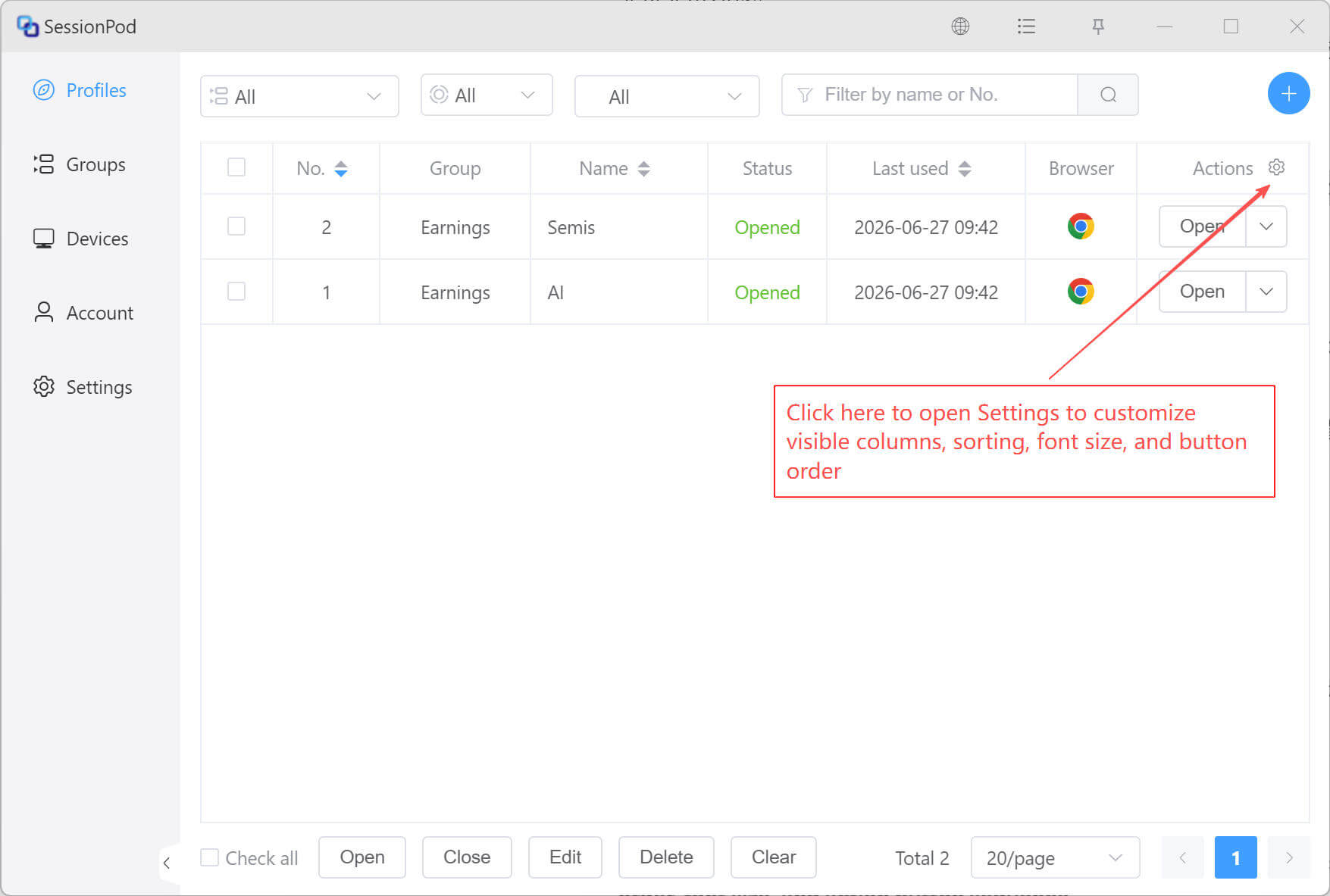 Configure list display